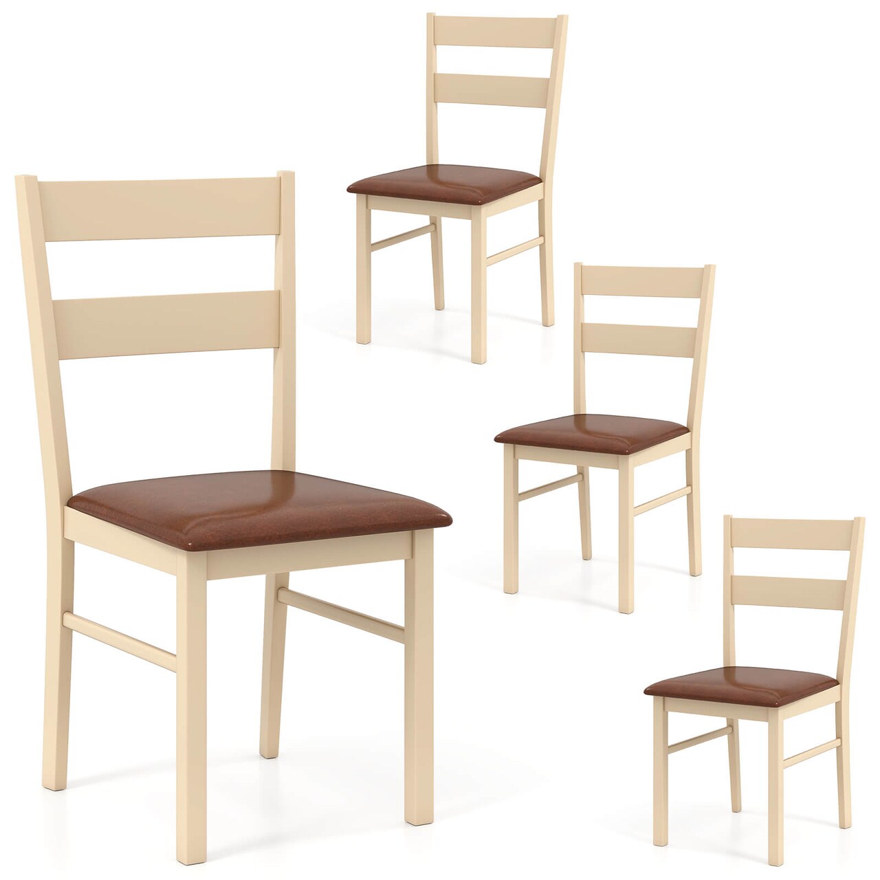 Costway Wooden dining chair set of 2/4 with rubber wood frame padded seat for kitchen